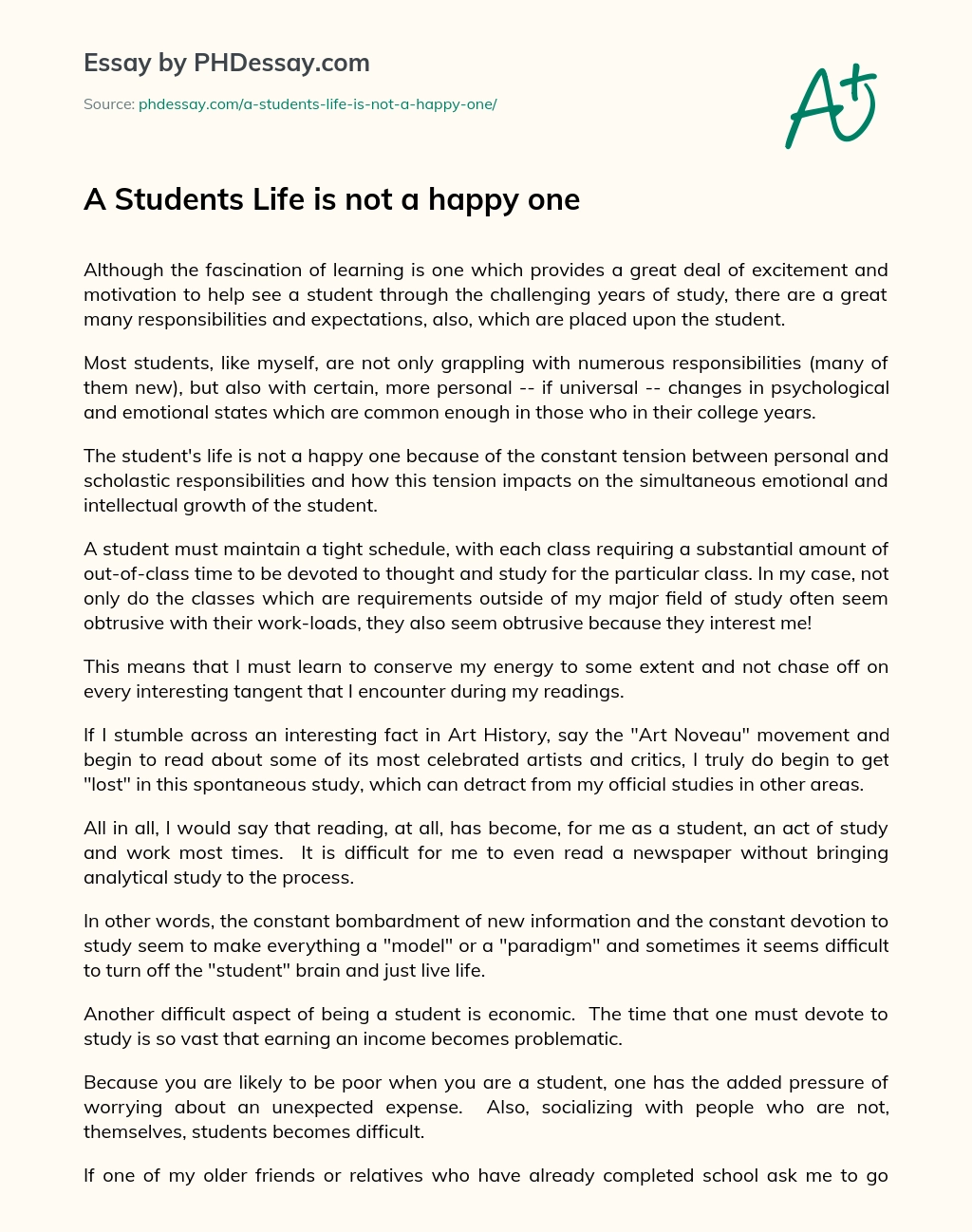 A Students Life is not a happy one essay