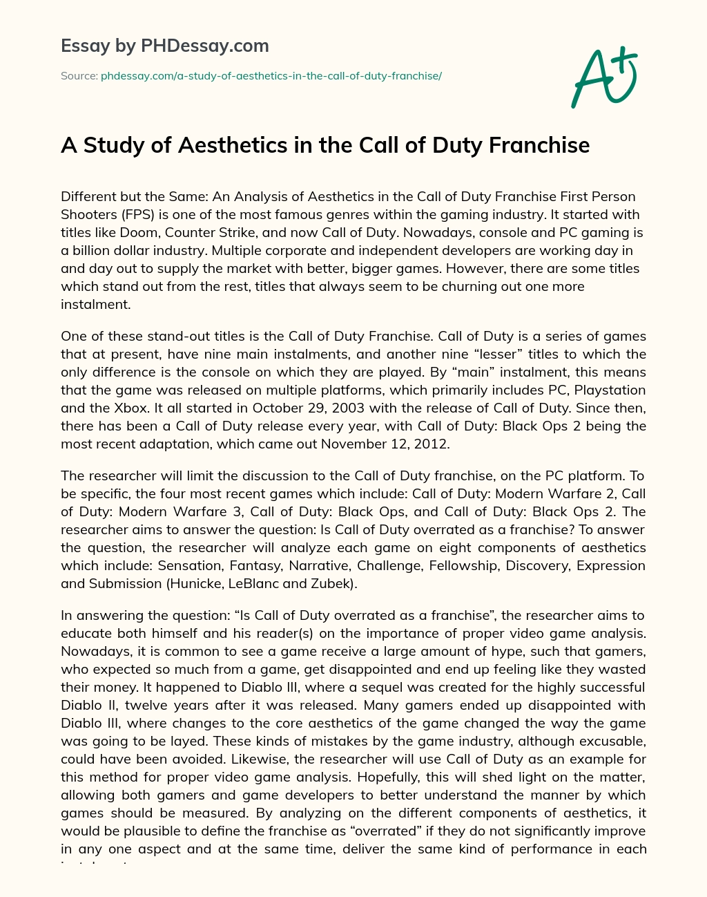 A Study of Aesthetics in the Call of Duty Franchise essay