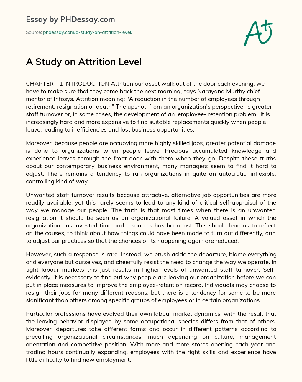 A Study on Attrition Level essay