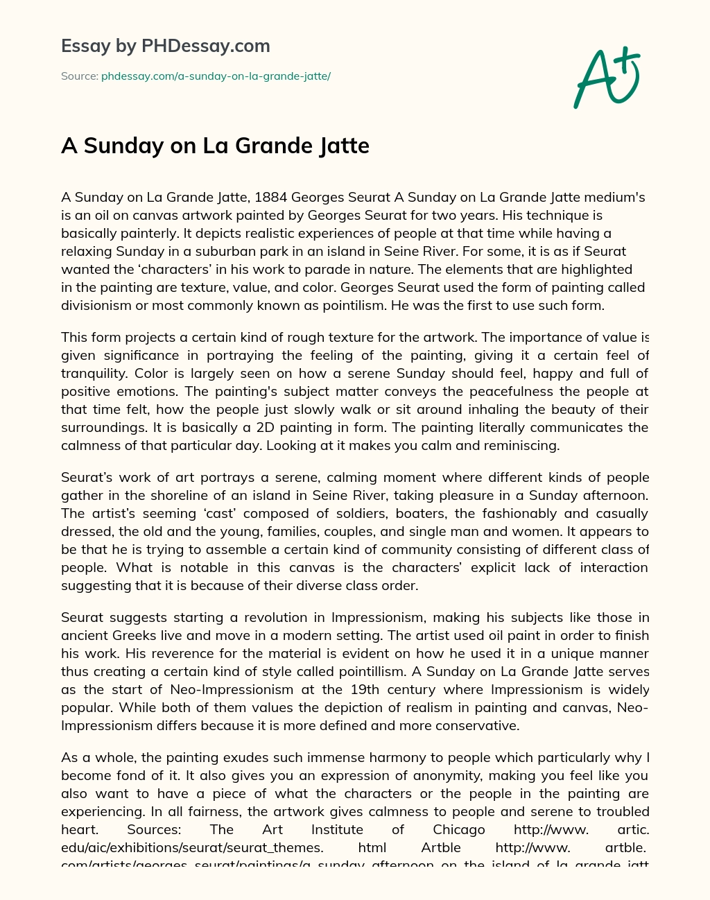 A Sunday on La Grande Jatte essay