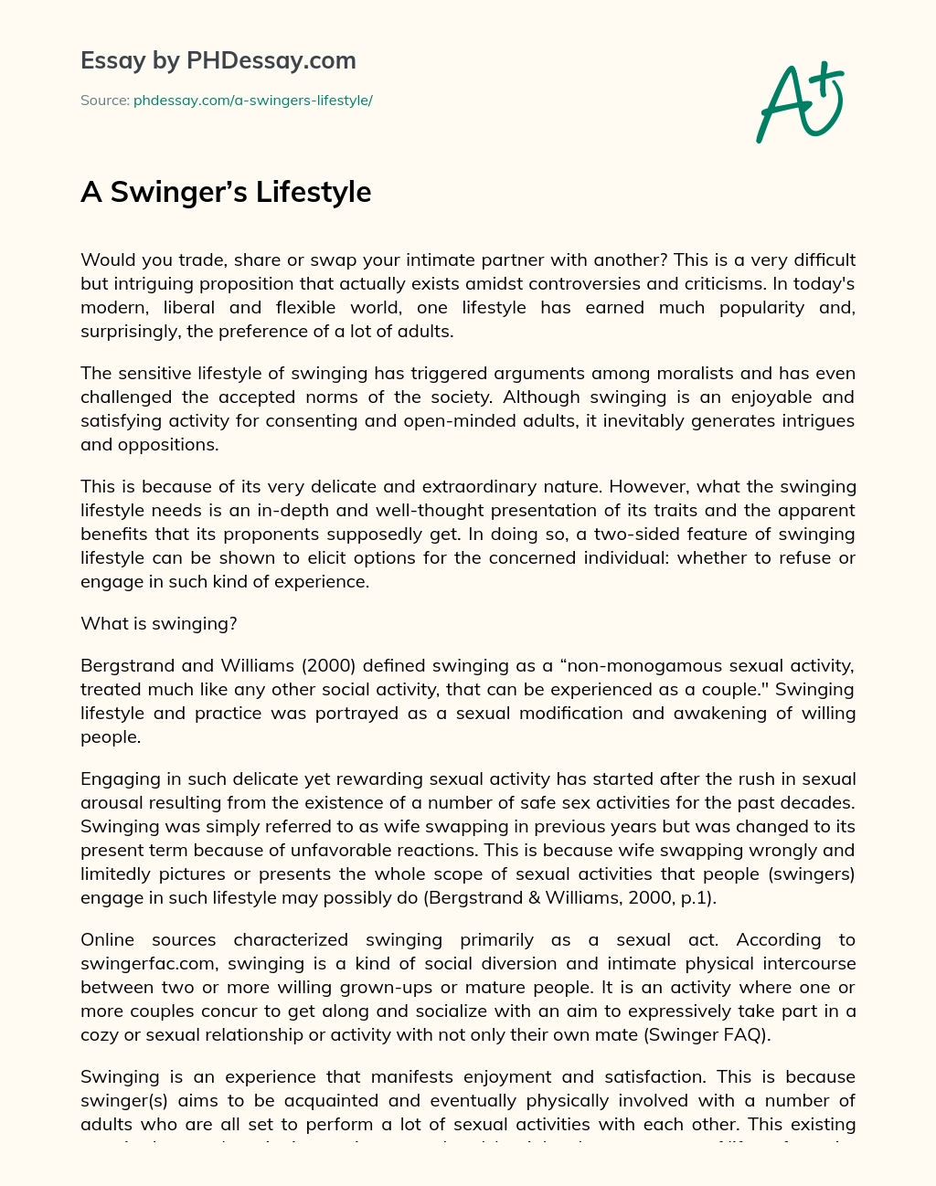 A Swinger’s Lifestyle essay