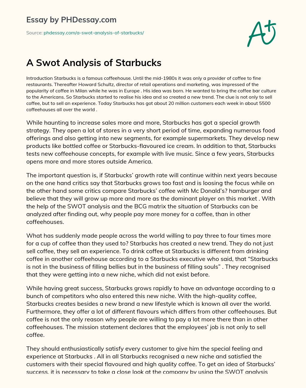 A Swot Analysis of Starbucks essay