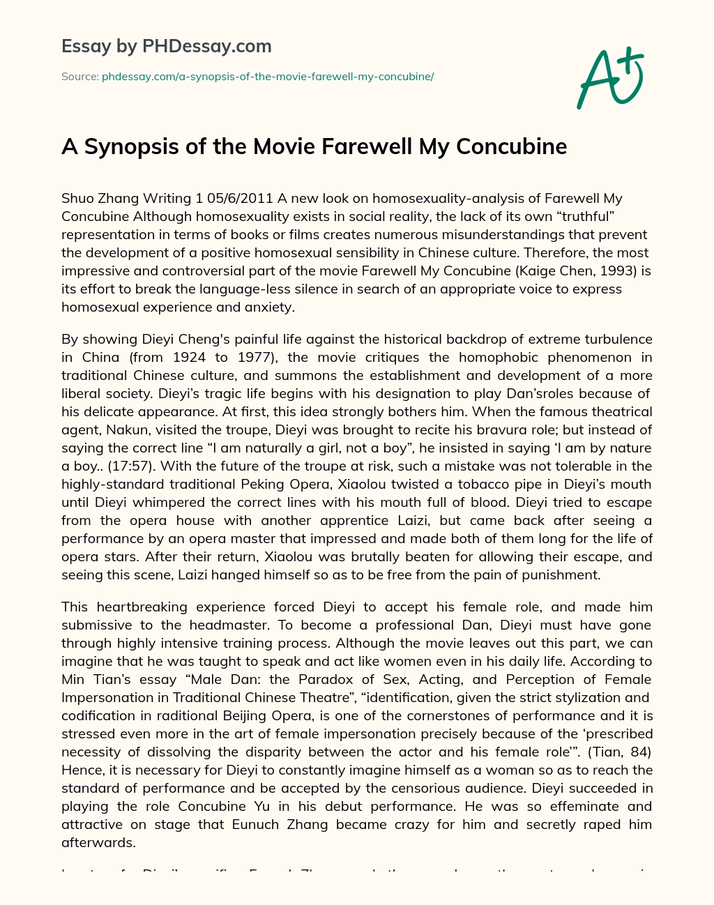 A Synopsis of the Movie Farewell My Concubine essay