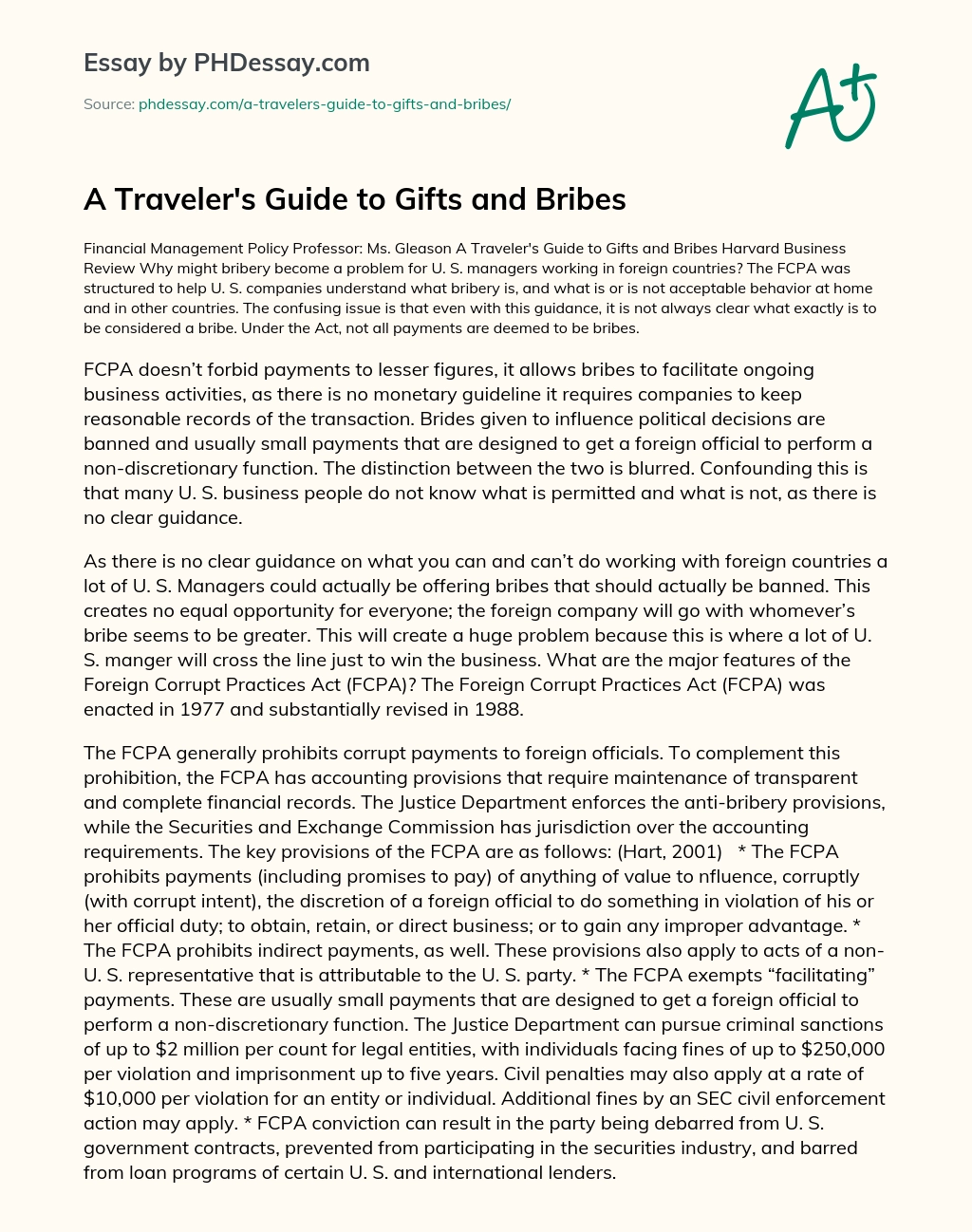 A Traveler’s Guide to Gifts and Bribes essay