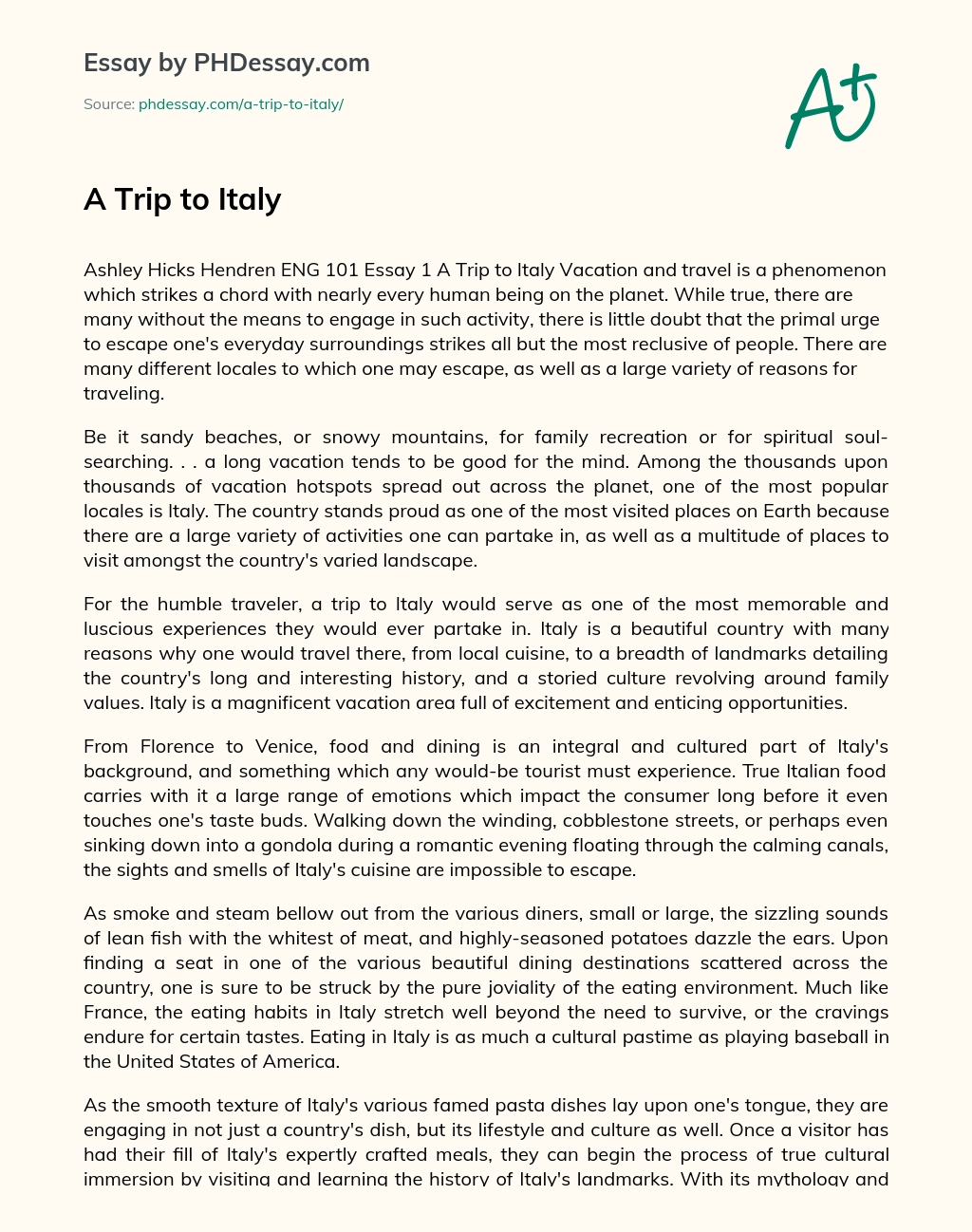 Реферат: Italy Essay Research Paper ITALYThe country I