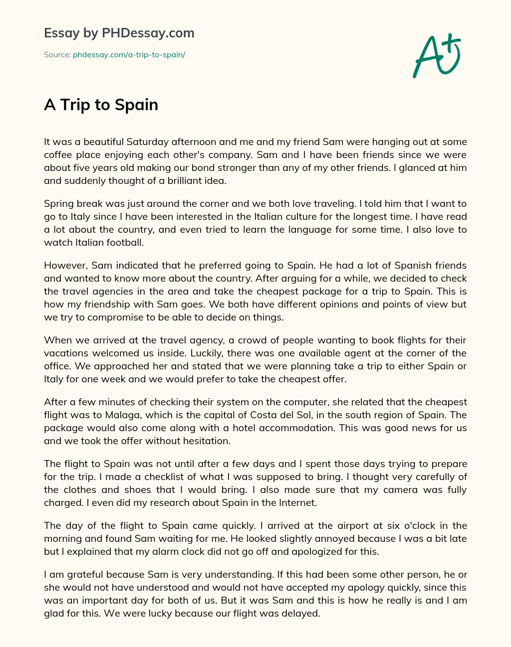 A Trip to Spain essay