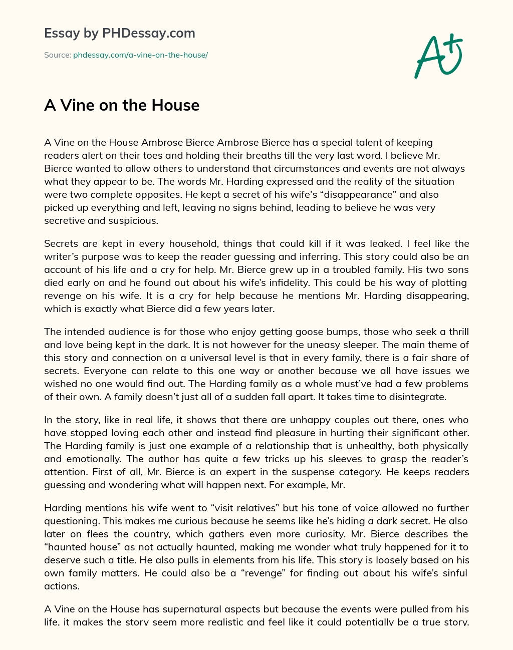 A Vine on the House essay