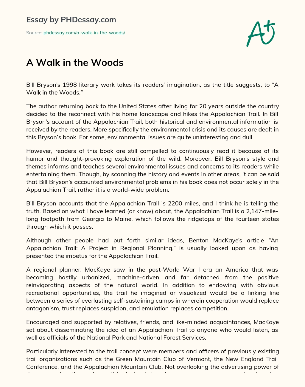 A Walk in the Woods essay