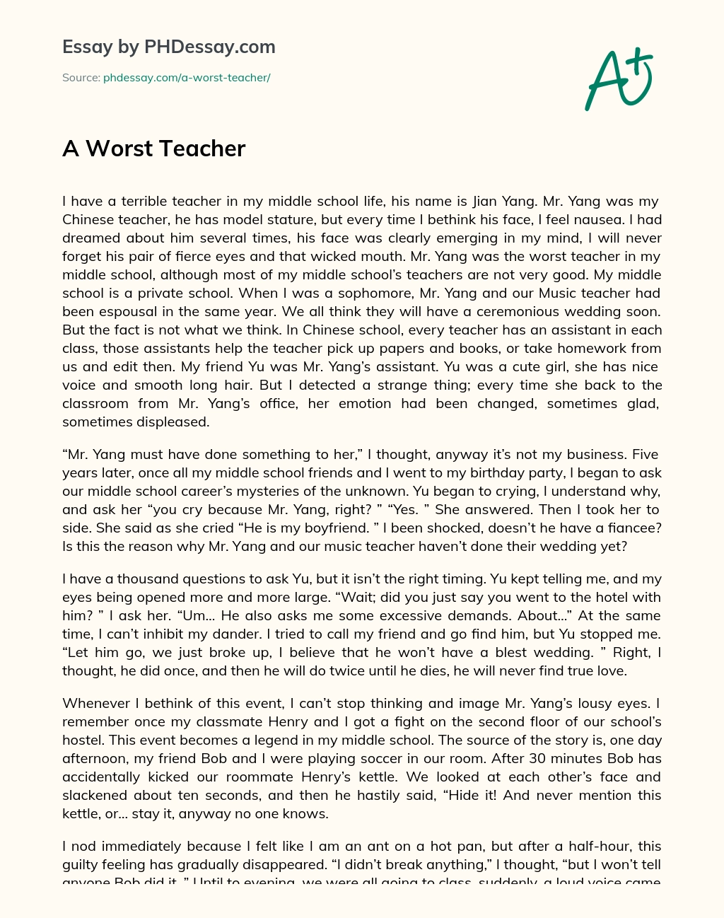 A Worst Teacher essay