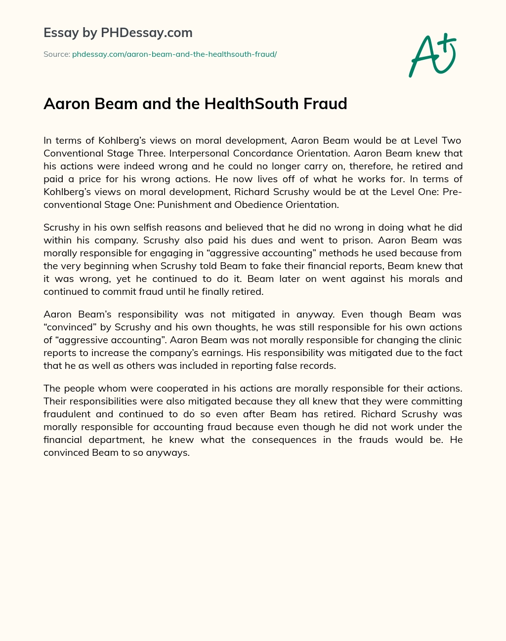 Aaron Beam and the HealthSouth Fraud essay