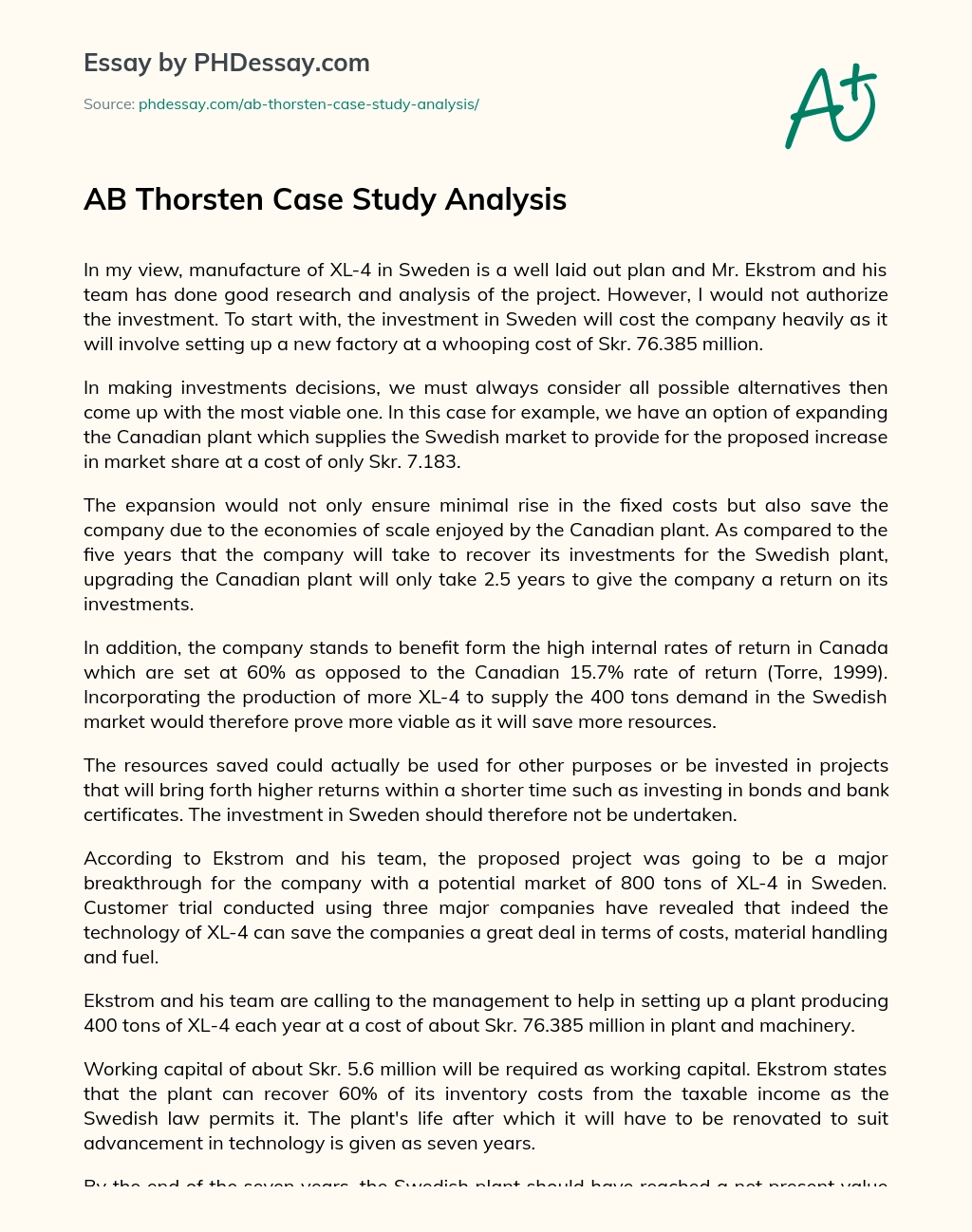 AB Thorsten Case Study Analysis essay