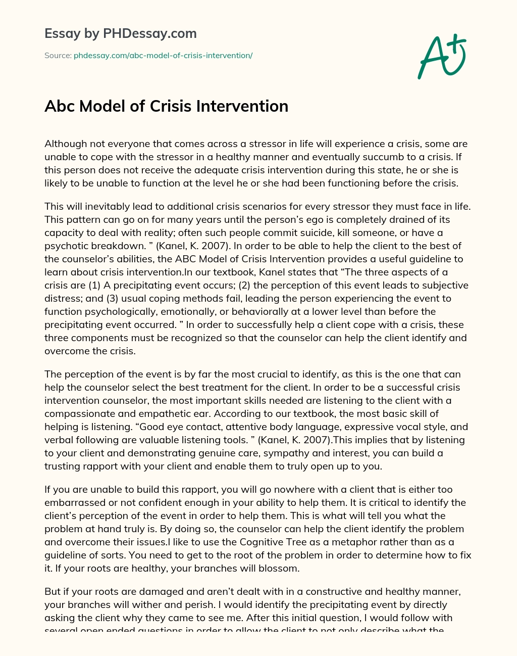 Abc Model of Crisis Intervention essay