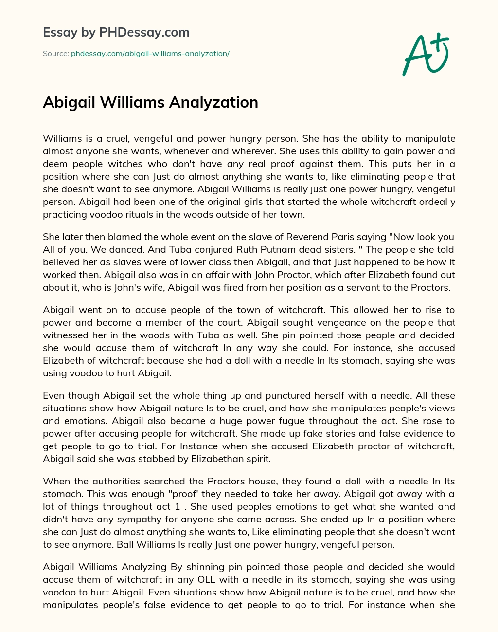 Abigail Williams Analyzation essay