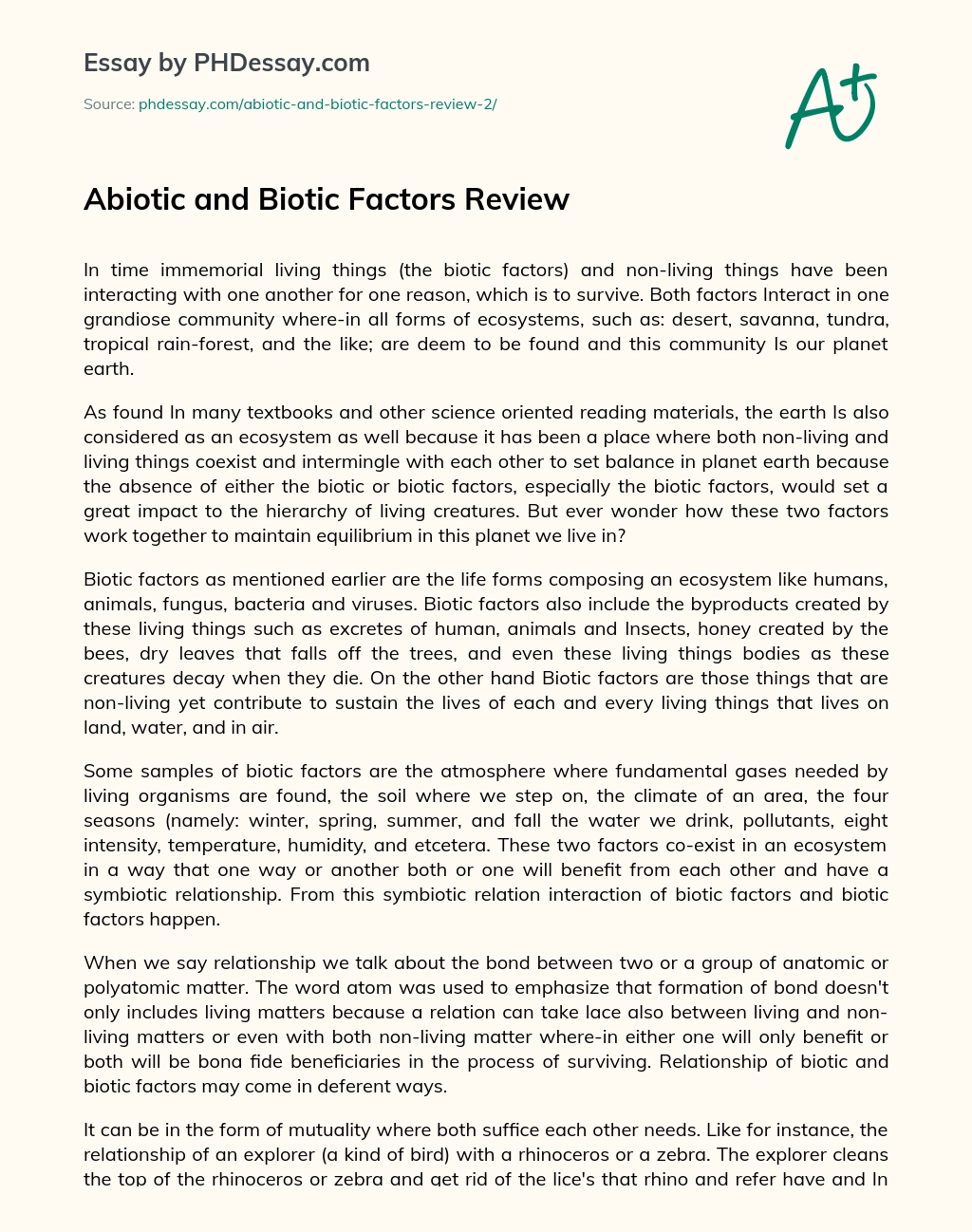 Abiotic and Biotic Factors Review essay