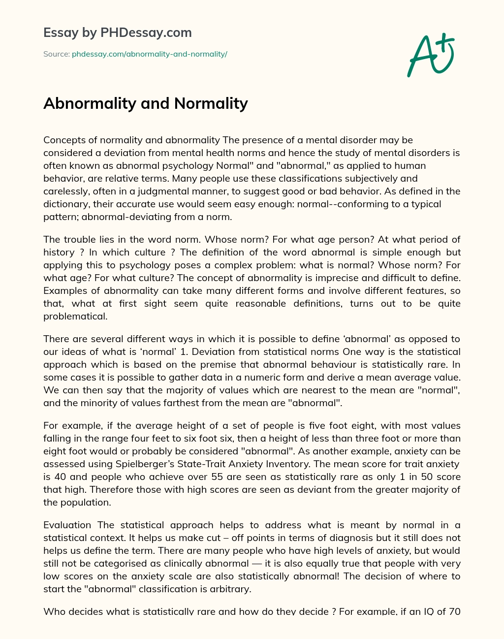 Abnormality and Normality essay