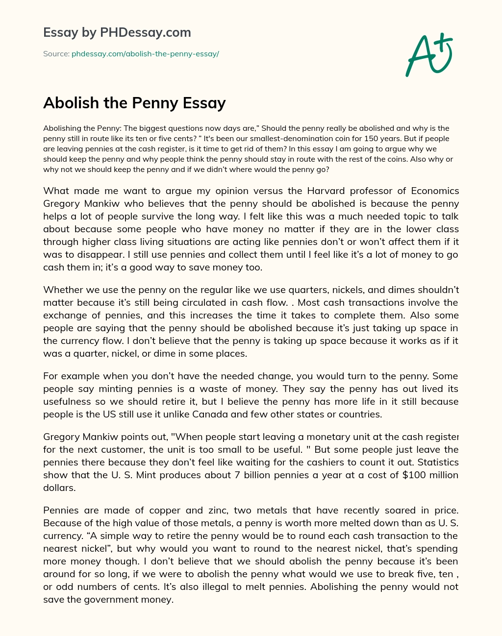 Abolish the Penny Essay essay