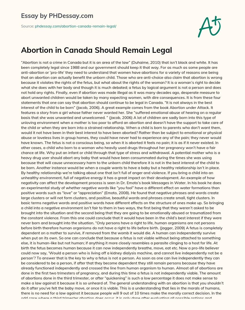 Abortion in Canada Should Remain Legal essay