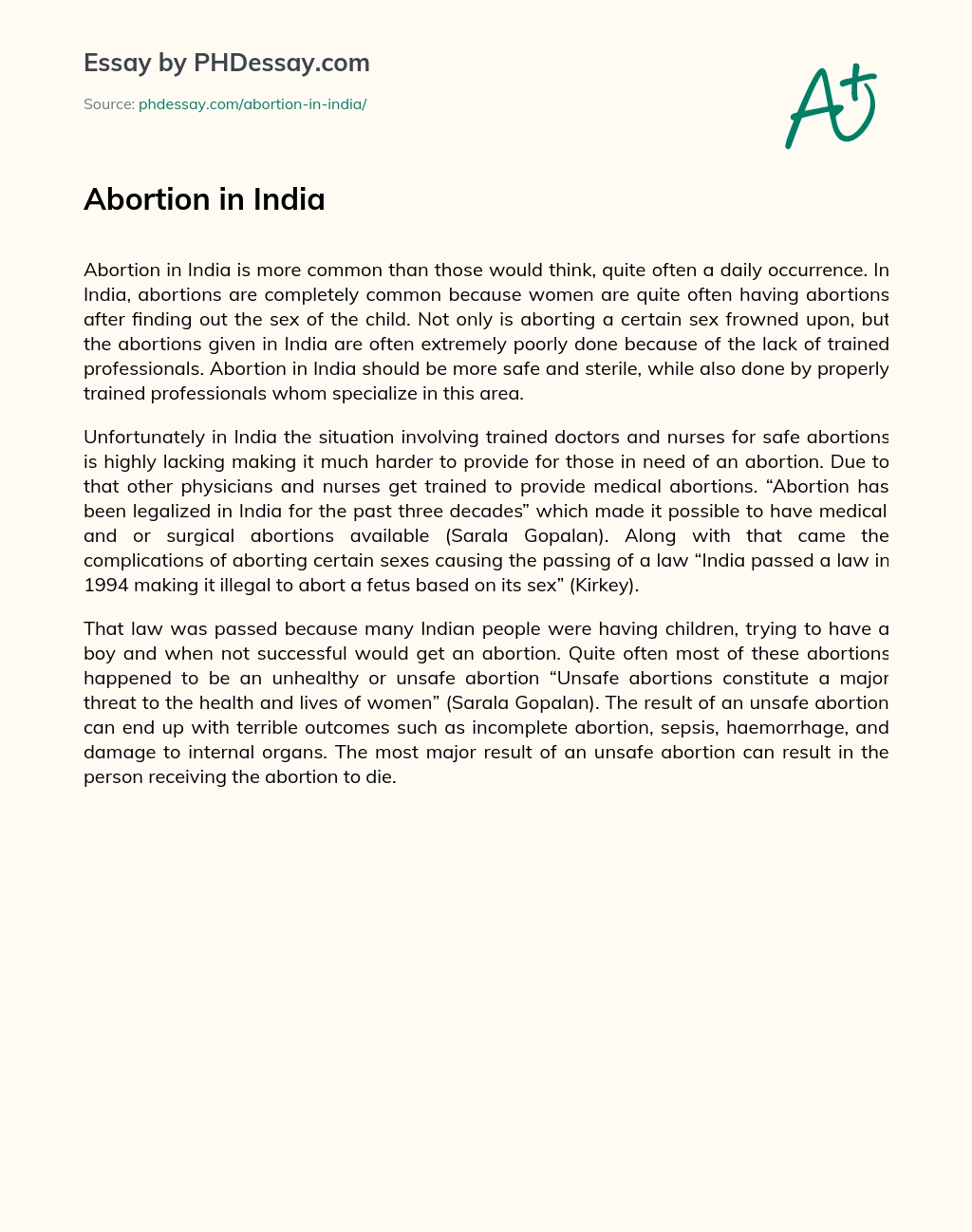 Abortion in India essay