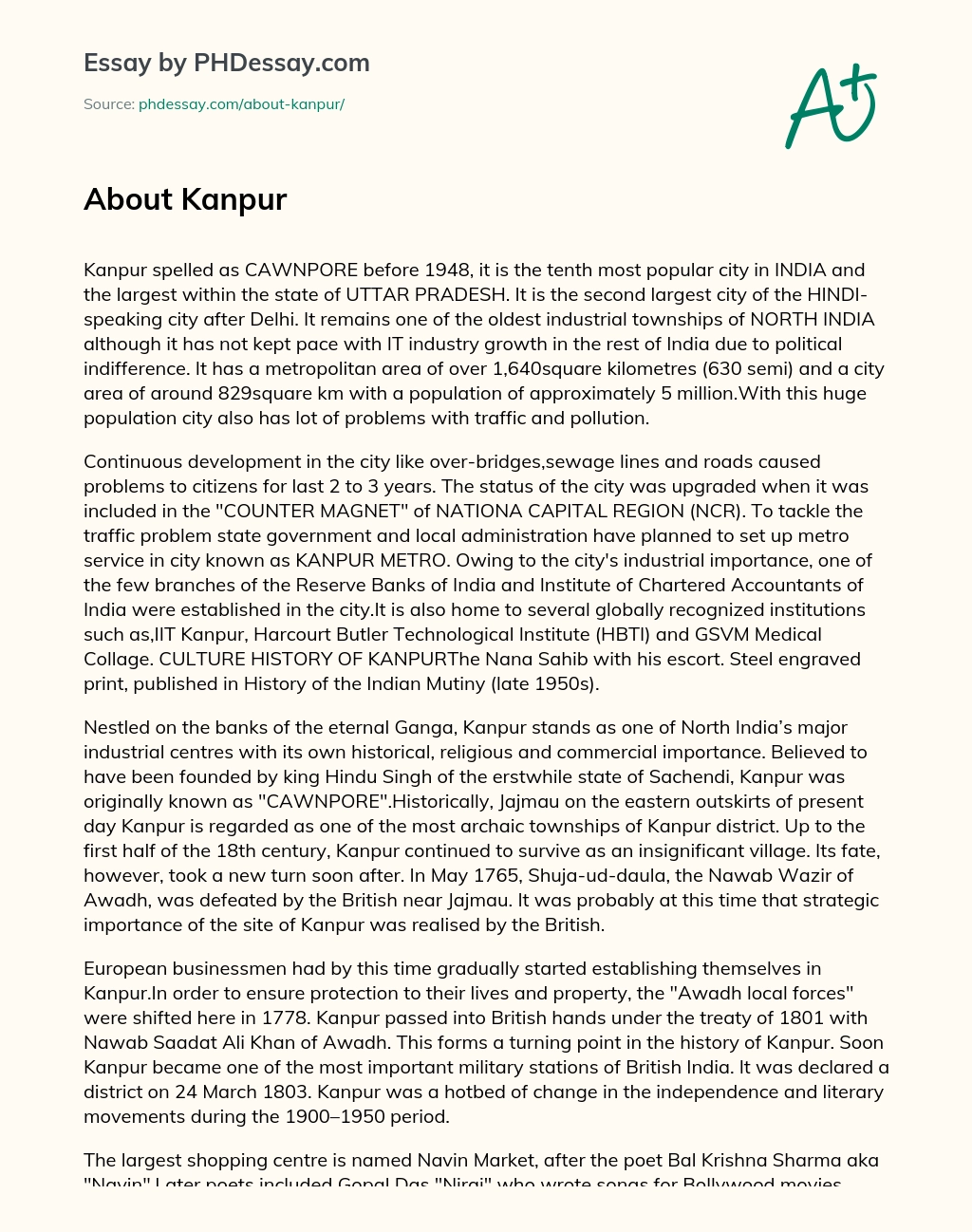 Kanpur: A City of Industrial Importance and Growing Pains essay