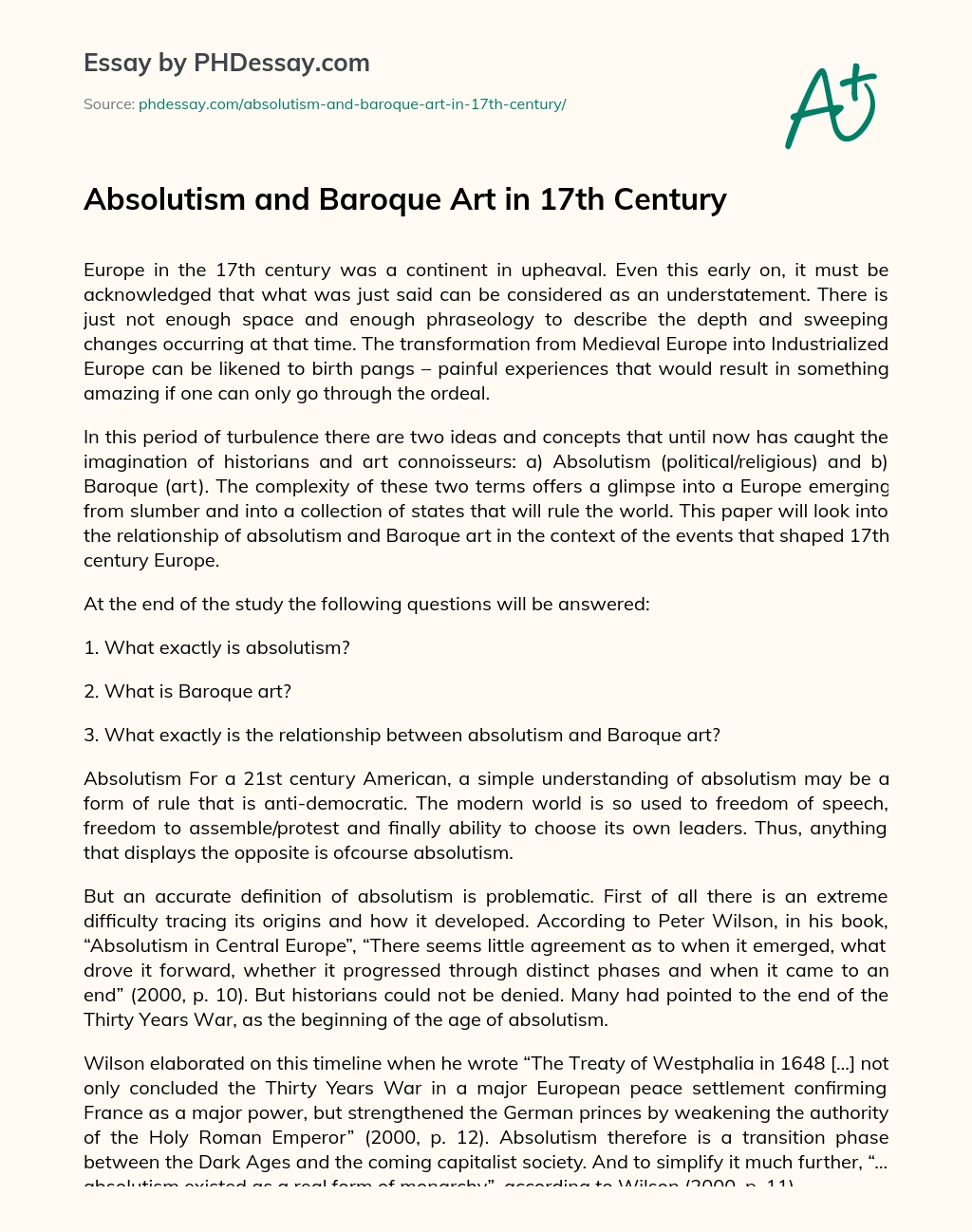 Absolutism and Baroque Art in 17th Century essay