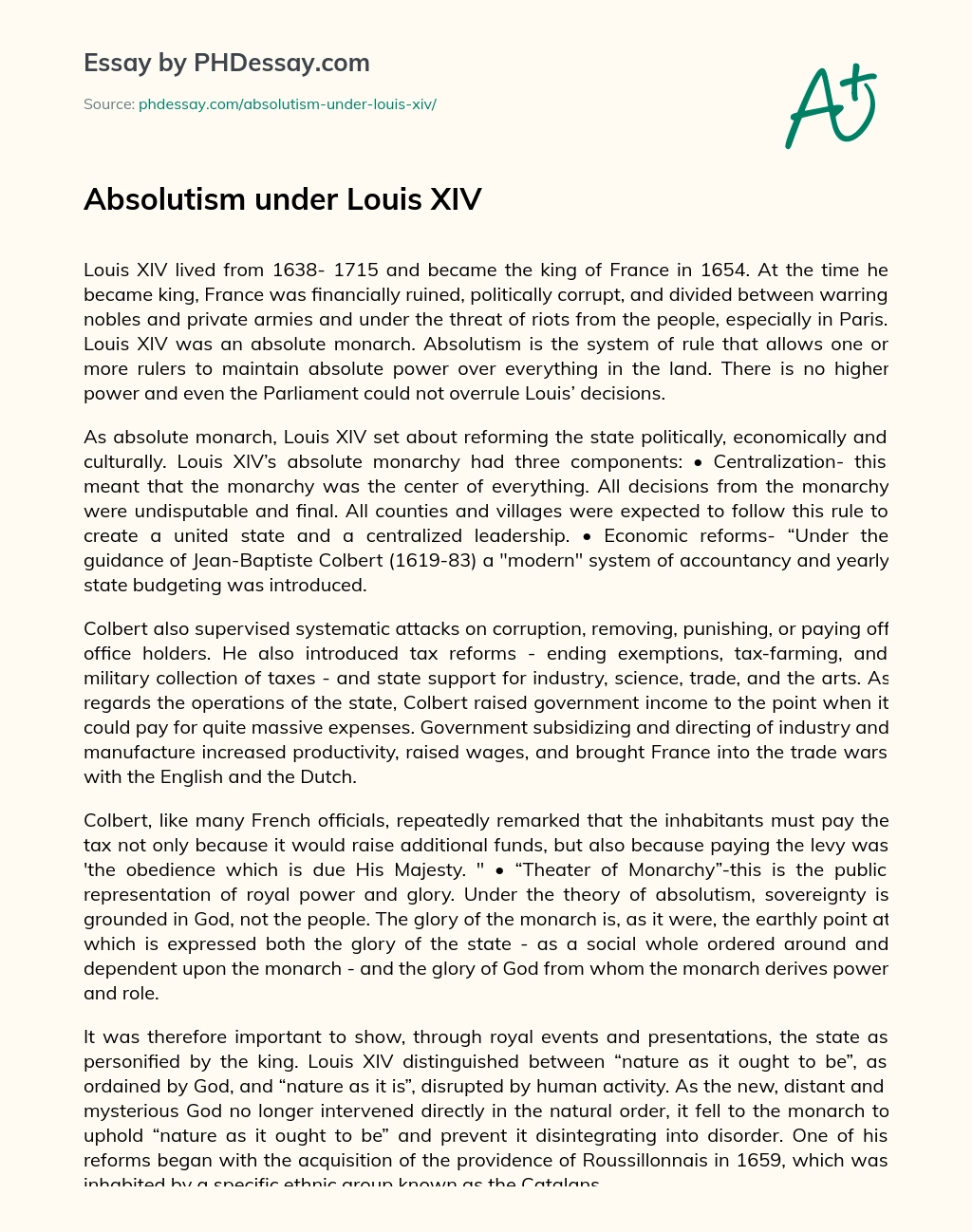 Absolutism under Louis XIV essay