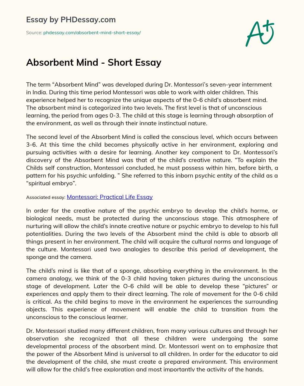 Absorbent Mind – Short Essay essay