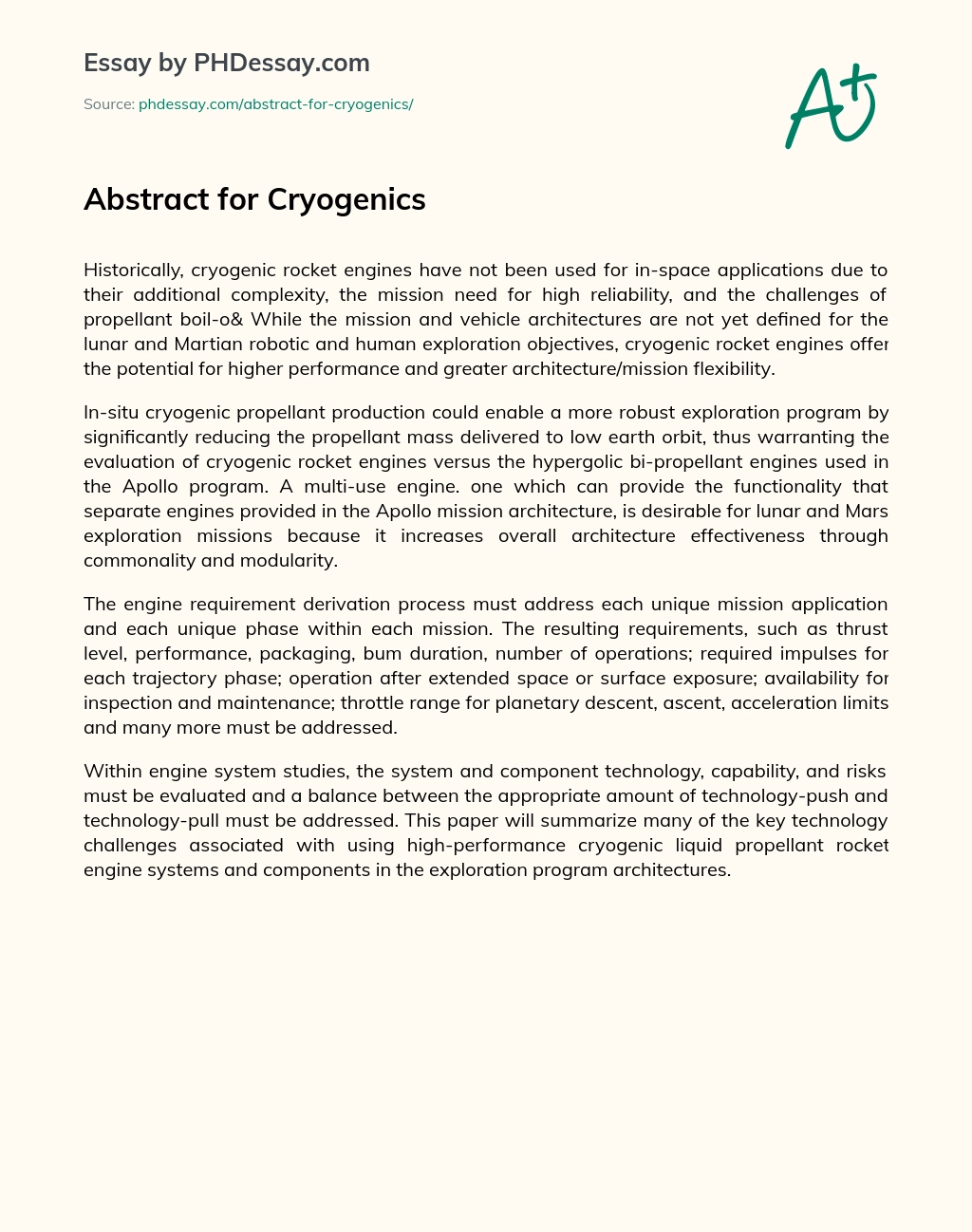 Abstract for Cryogenics essay