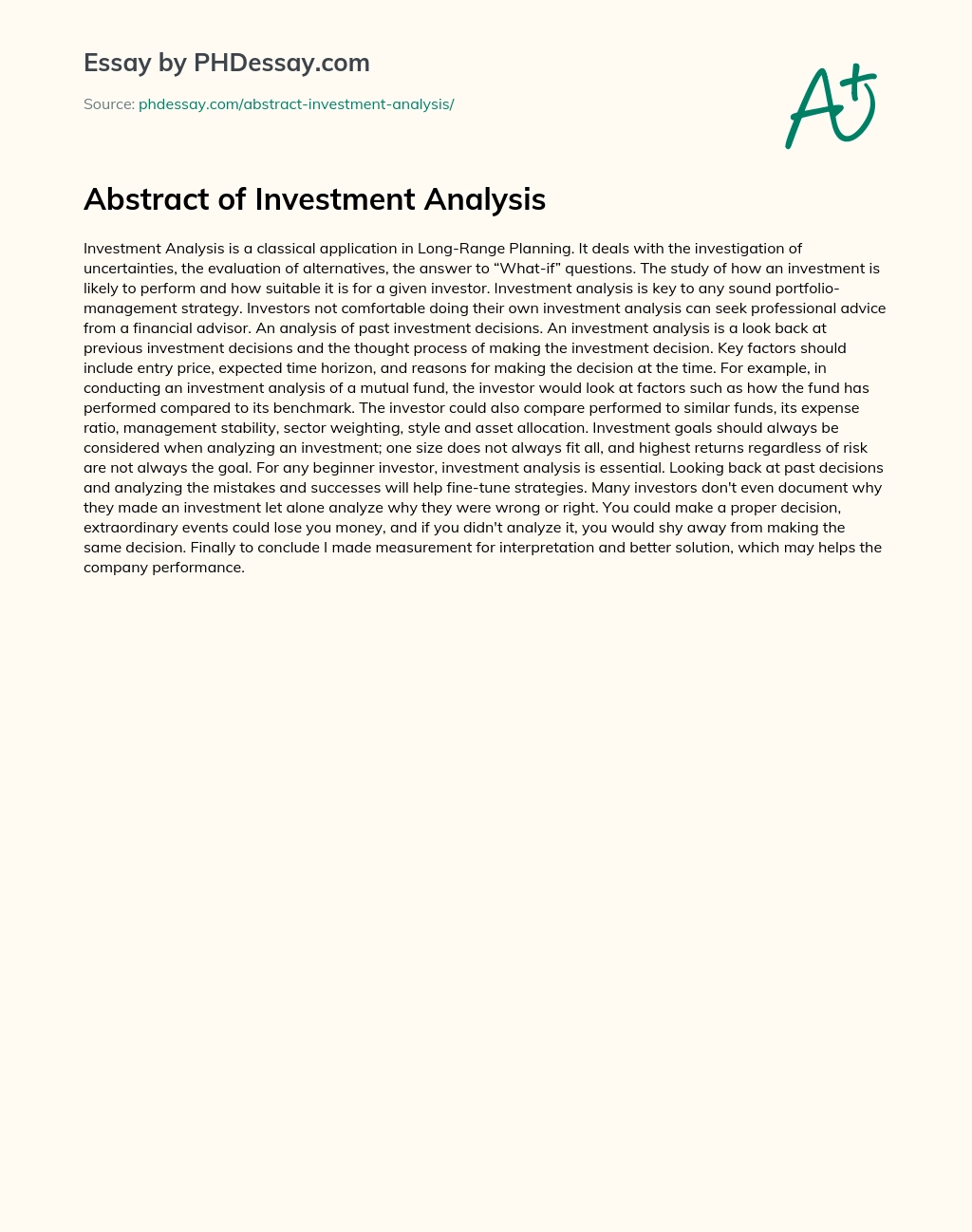 Abstract of Investment Analysis essay