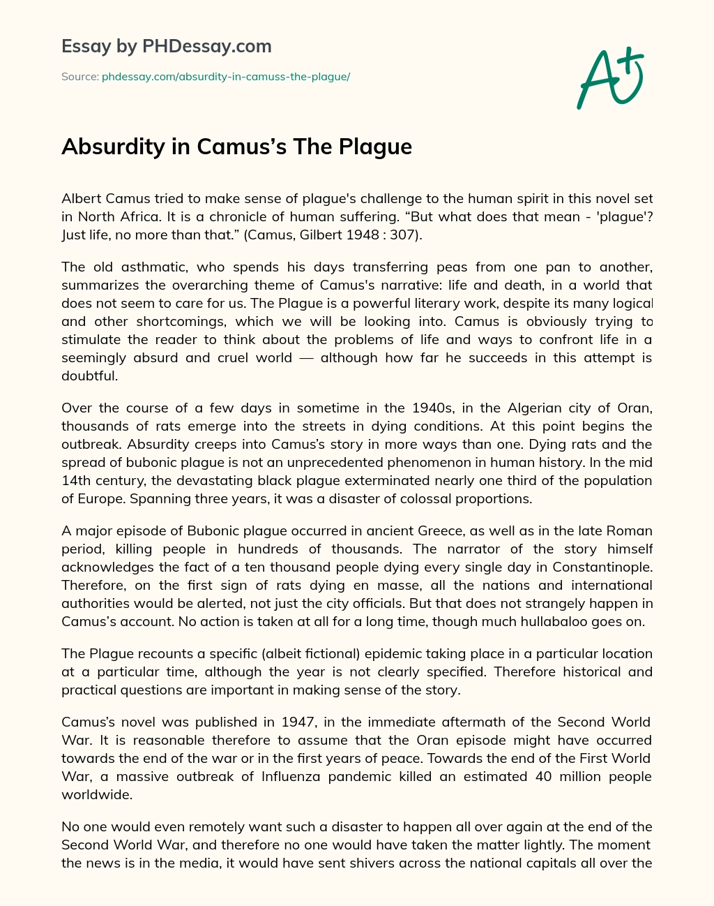 Absurdity in Camus’s The Plague essay
