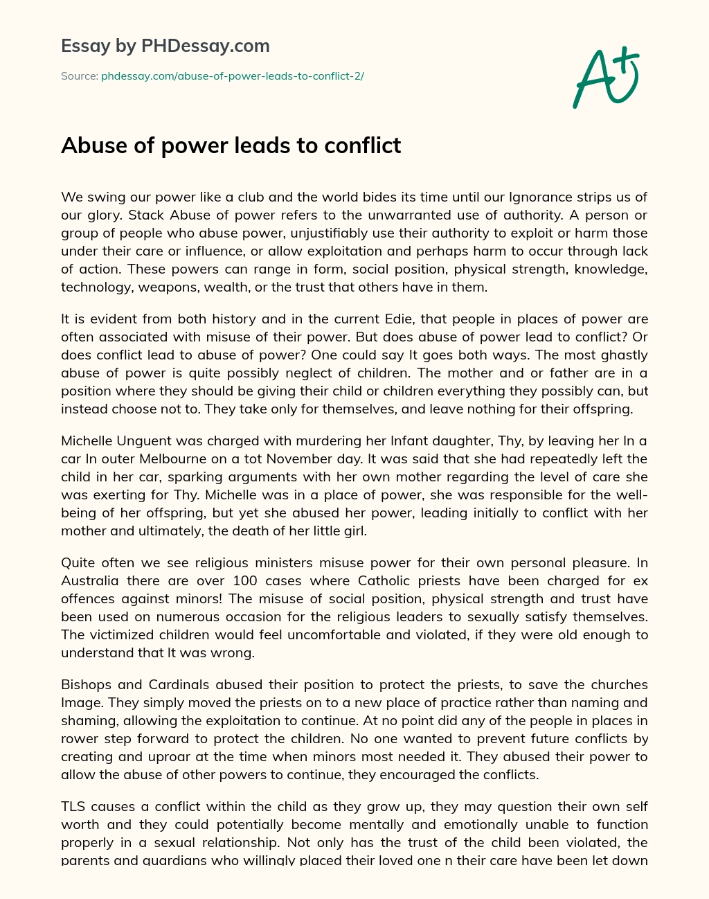 Abuse of power leads to conflict essay