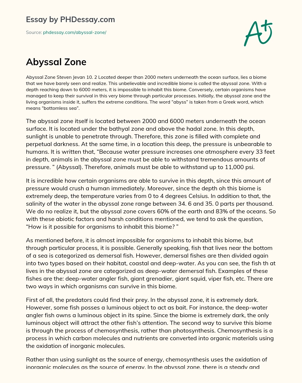 Exploring the Mysterious Abyssal Zone: Life at Extreme Depths essay