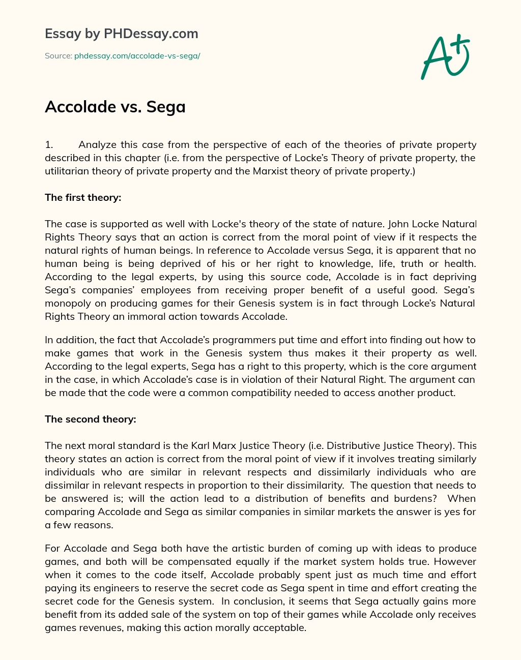 Accolade vs. Sega essay