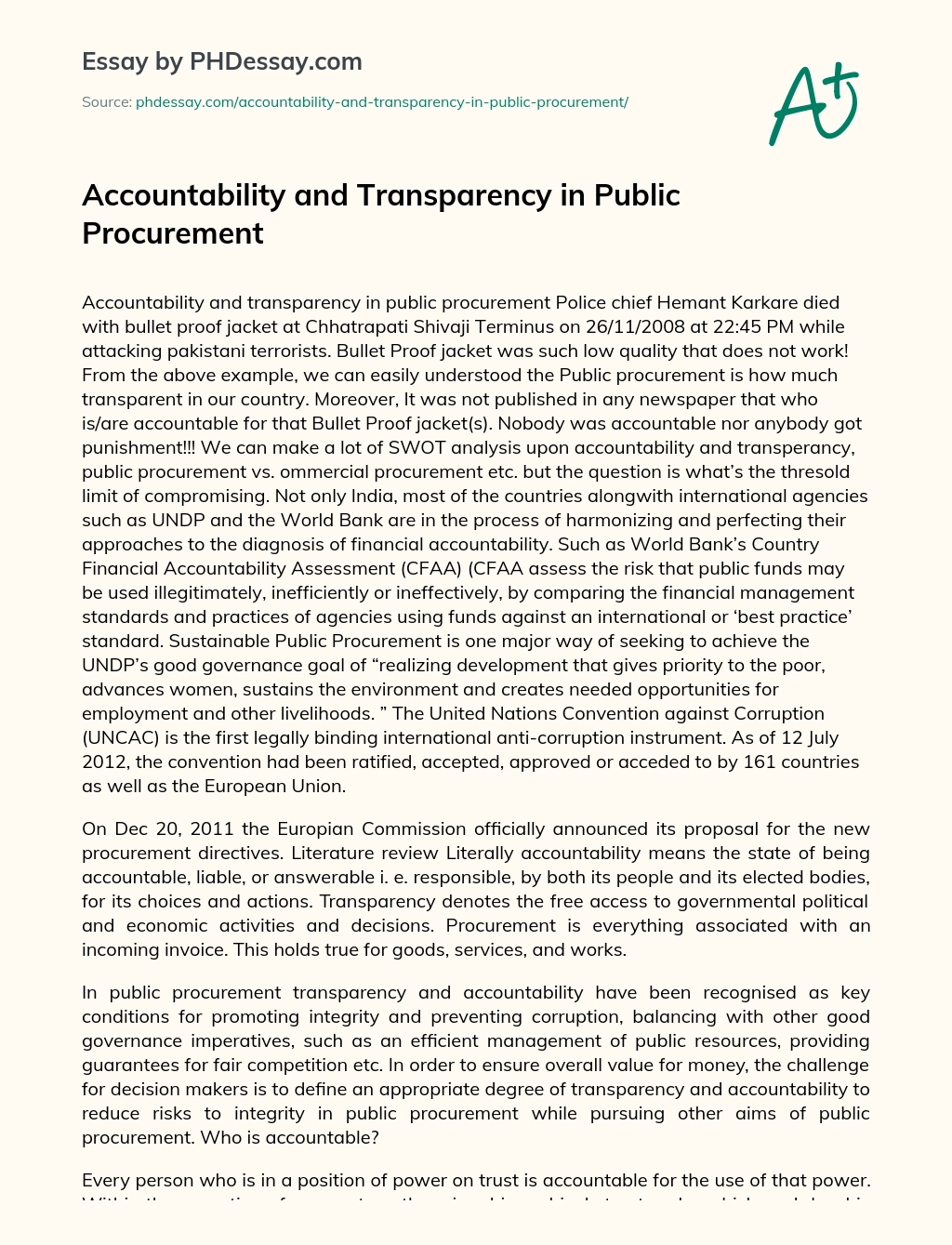 Accountability and Transparency in Public Procurement essay