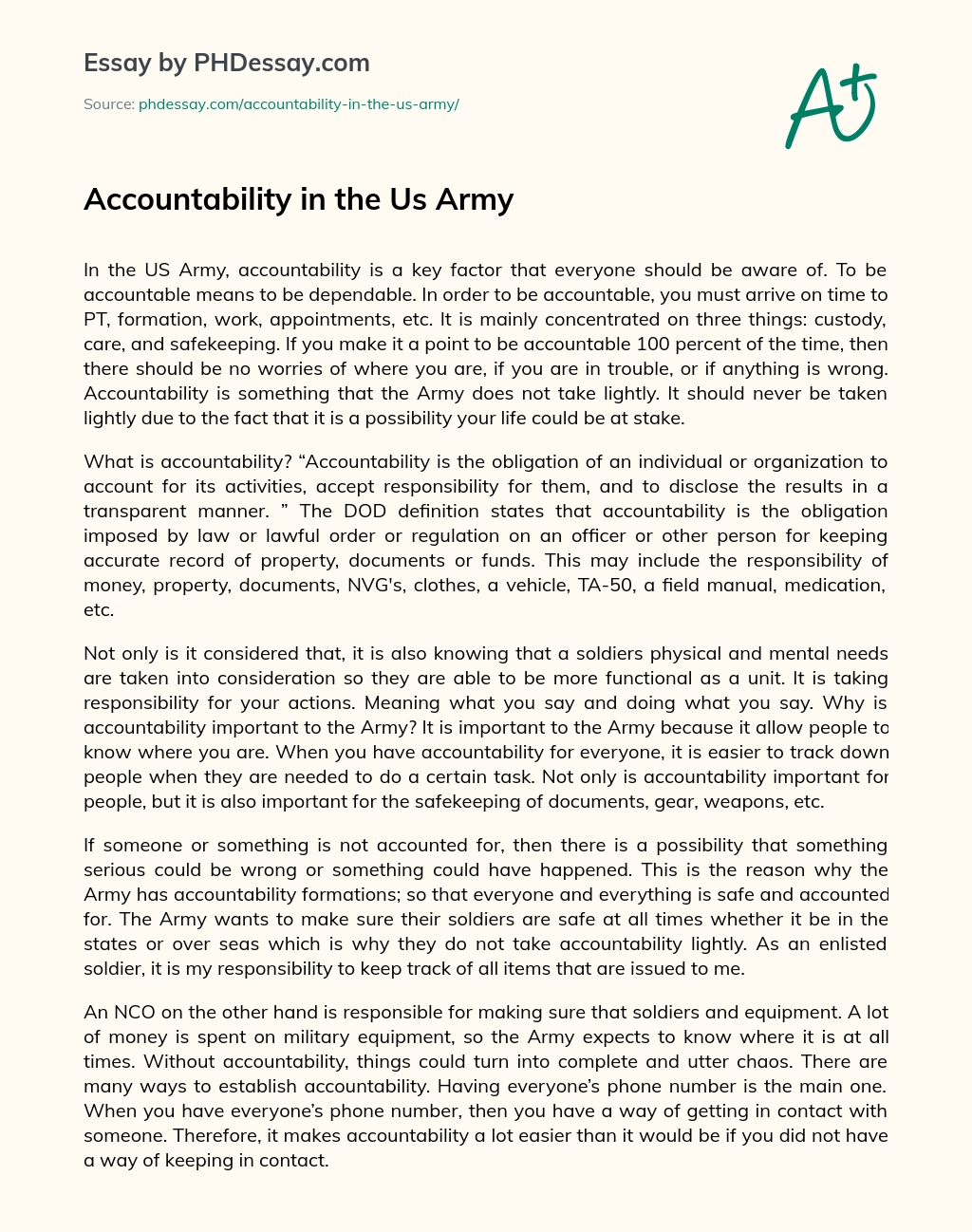 Accountability in the Us Army essay