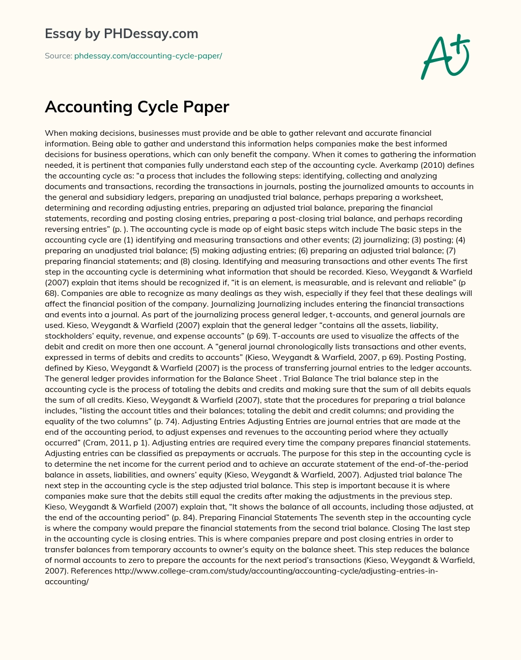 Accounting Cycle Paper essay