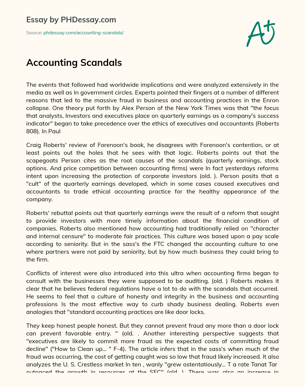 Accounting Scandals Narrative Essay essay