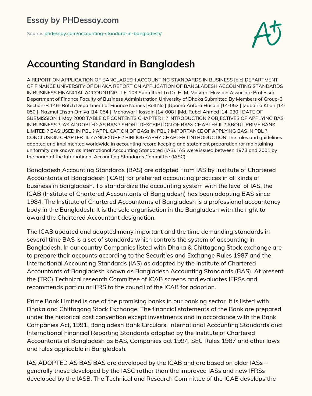 Accounting Standard in Bangladesh essay
