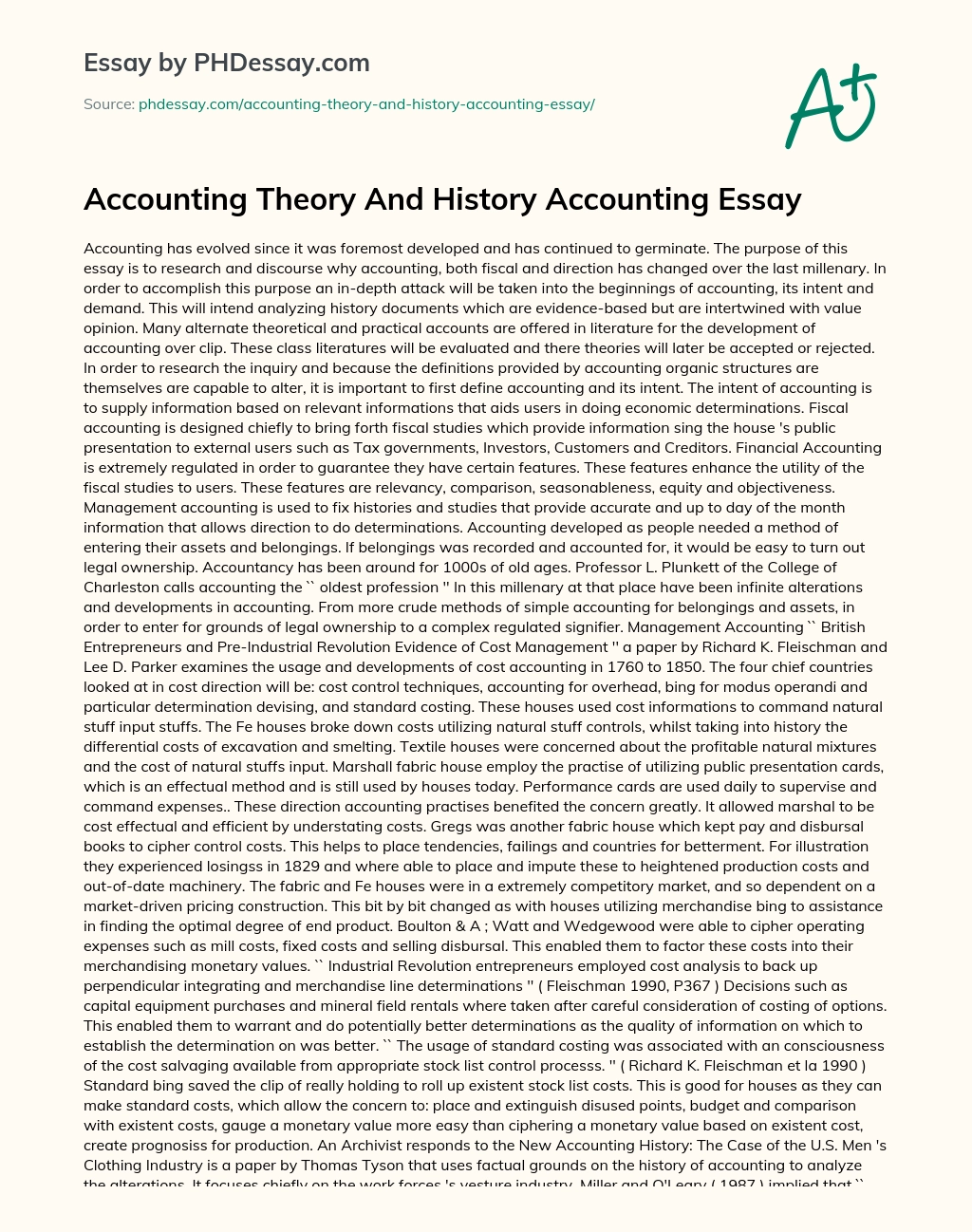 Accounting Theory And History Accounting Essay essay