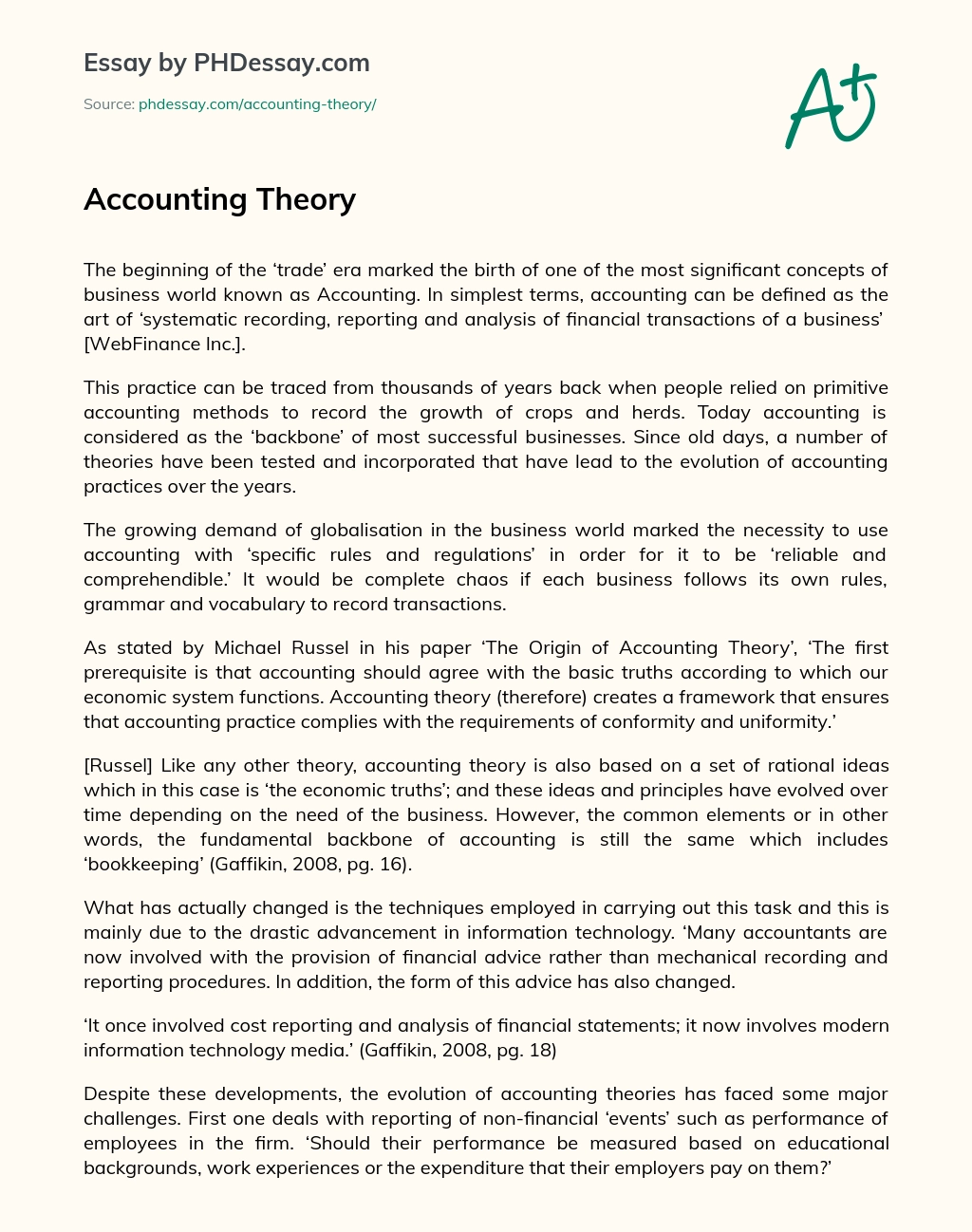 Accounting Theory Persuasive Essay essay
