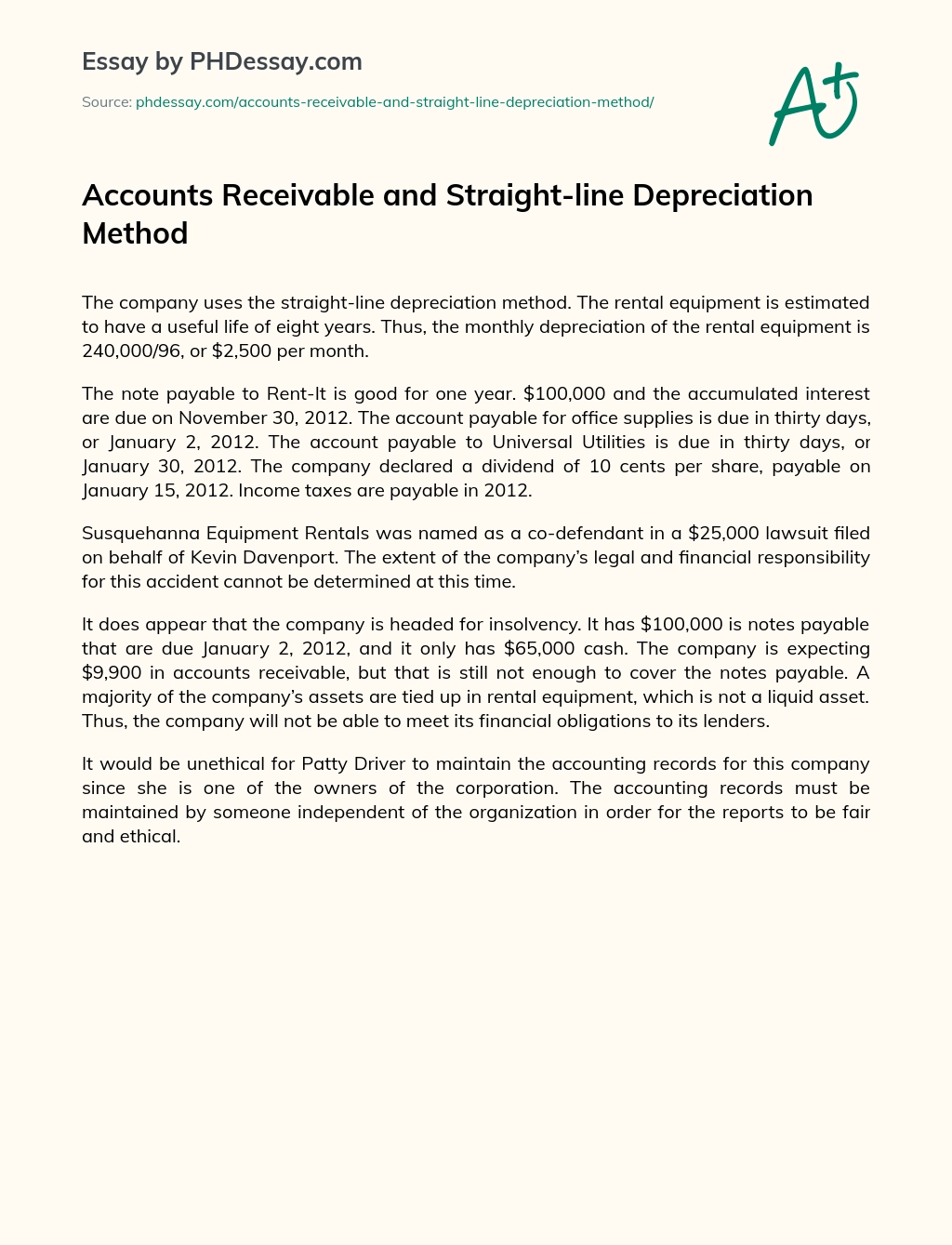 Accounts Receivable and Straight-line Depreciation Method essay