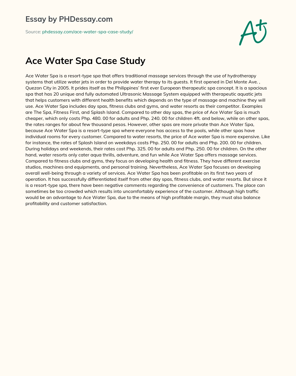 Ace Water Spa Case Study essay