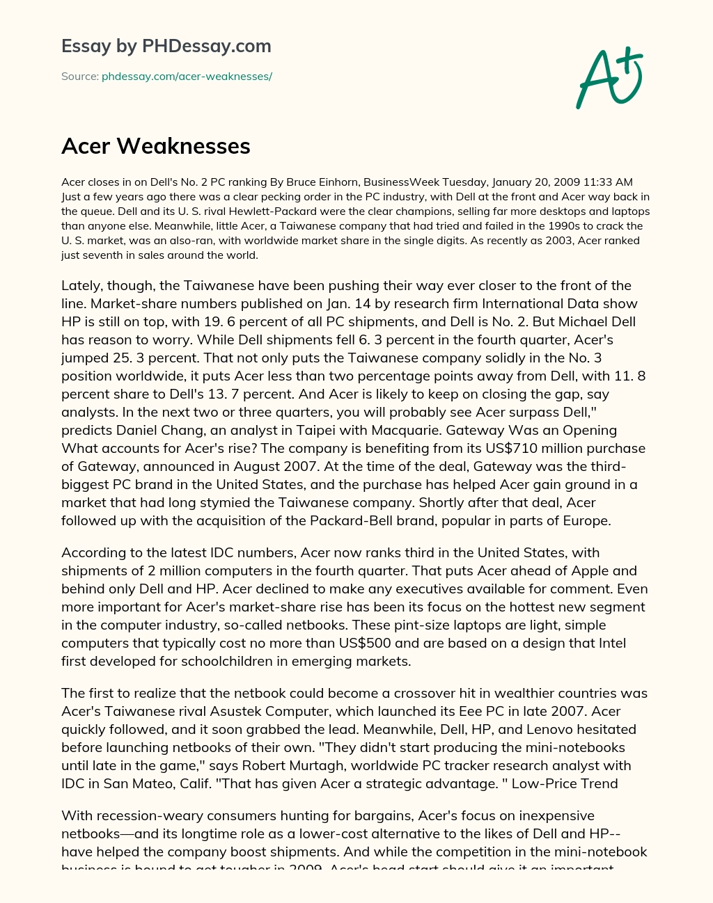 Acer Weaknesses essay