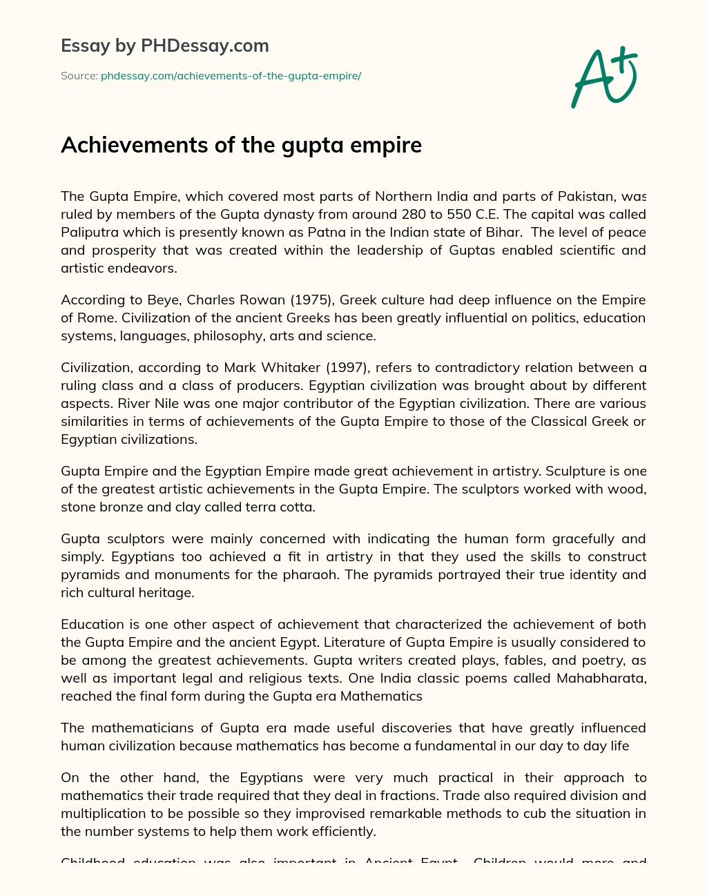 Achievements of the gupta empire essay