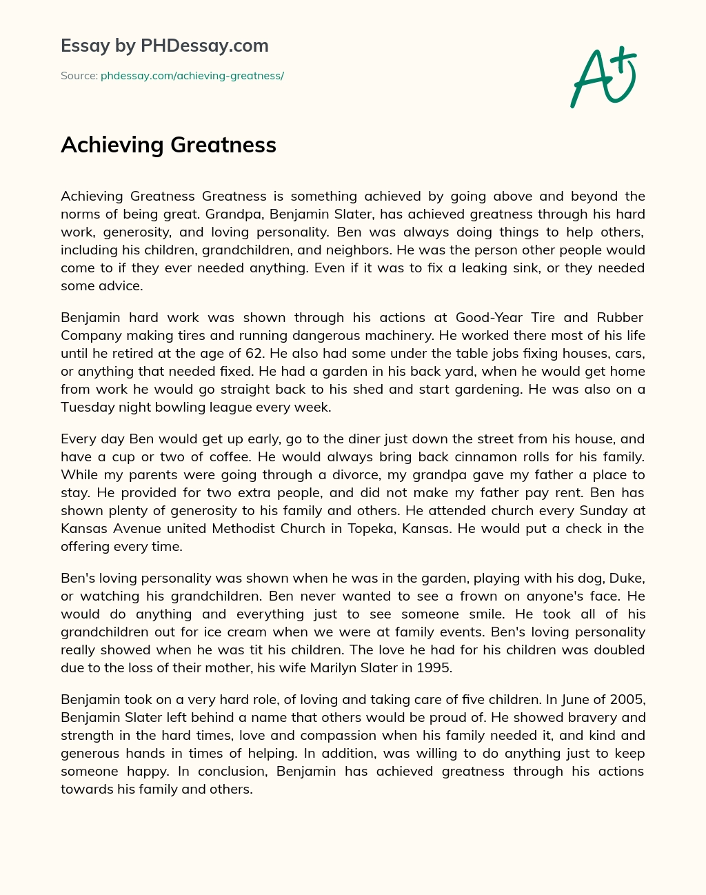 Achieving Greatness essay