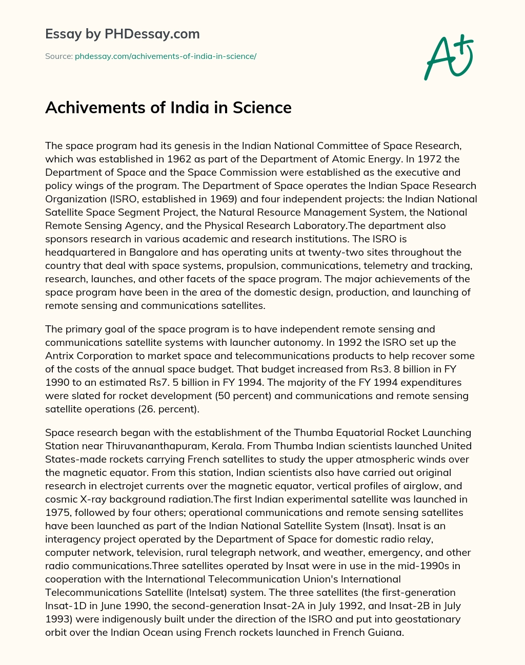 Achivements of India in Science essay