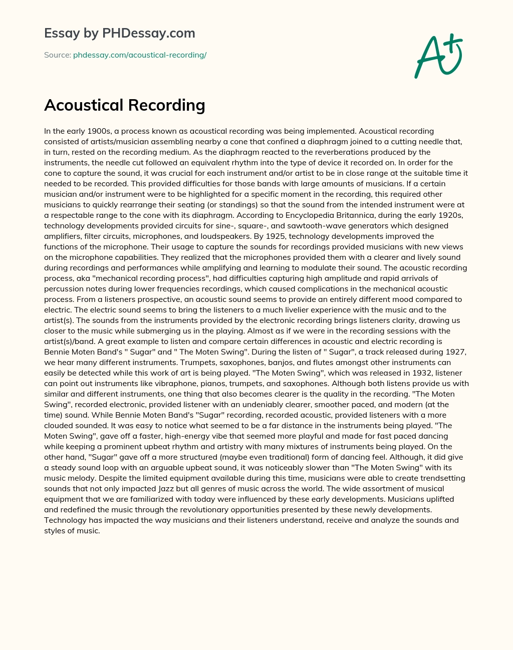 Acoustical Recording essay