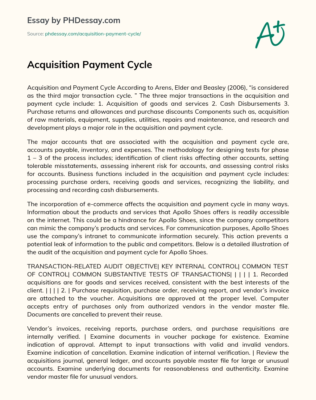 Acquisition Payment Cycle essay
