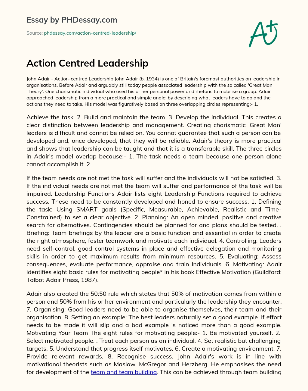 Action Centred Leadership essay
