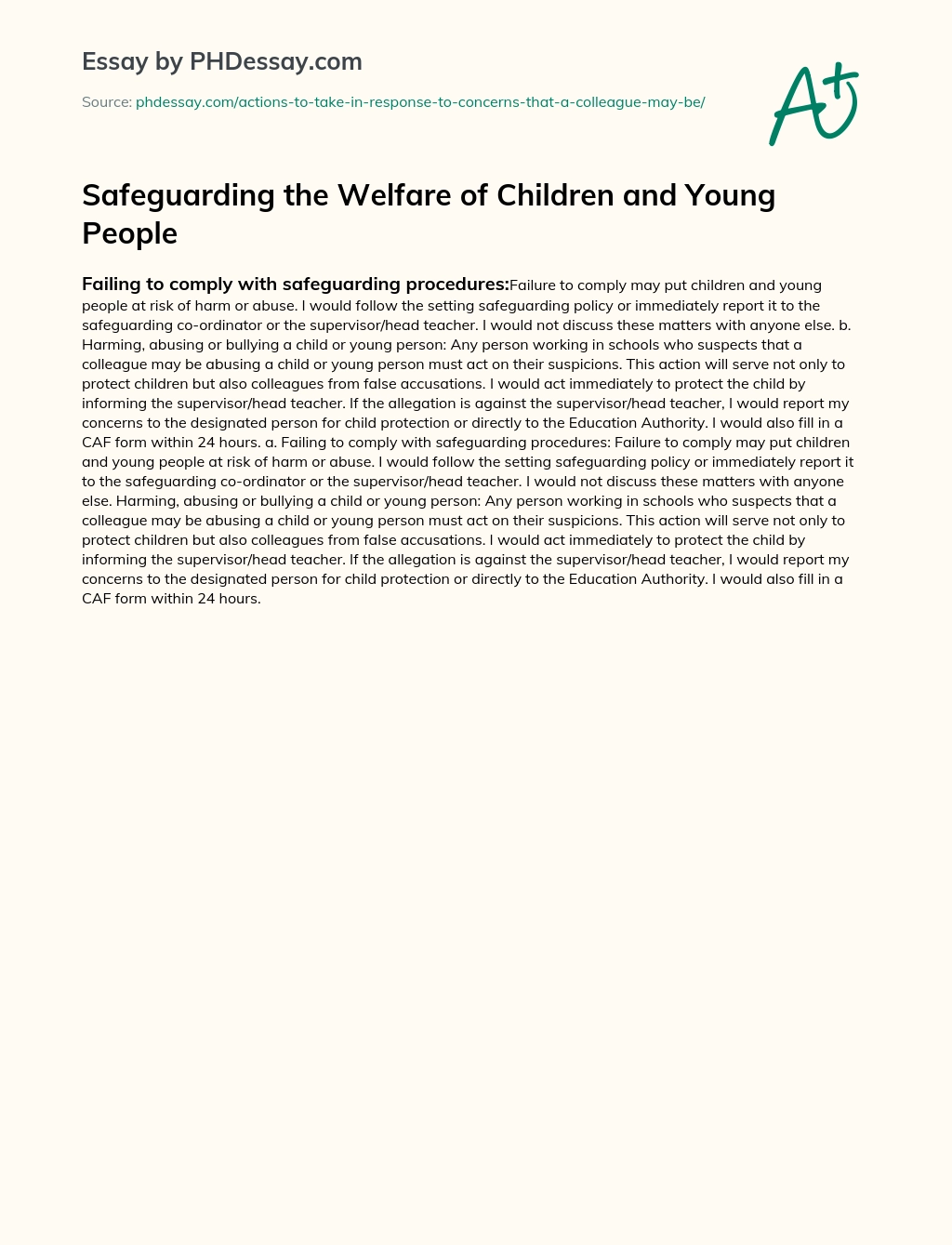Safeguarding the Welfare of Children and Young People essay