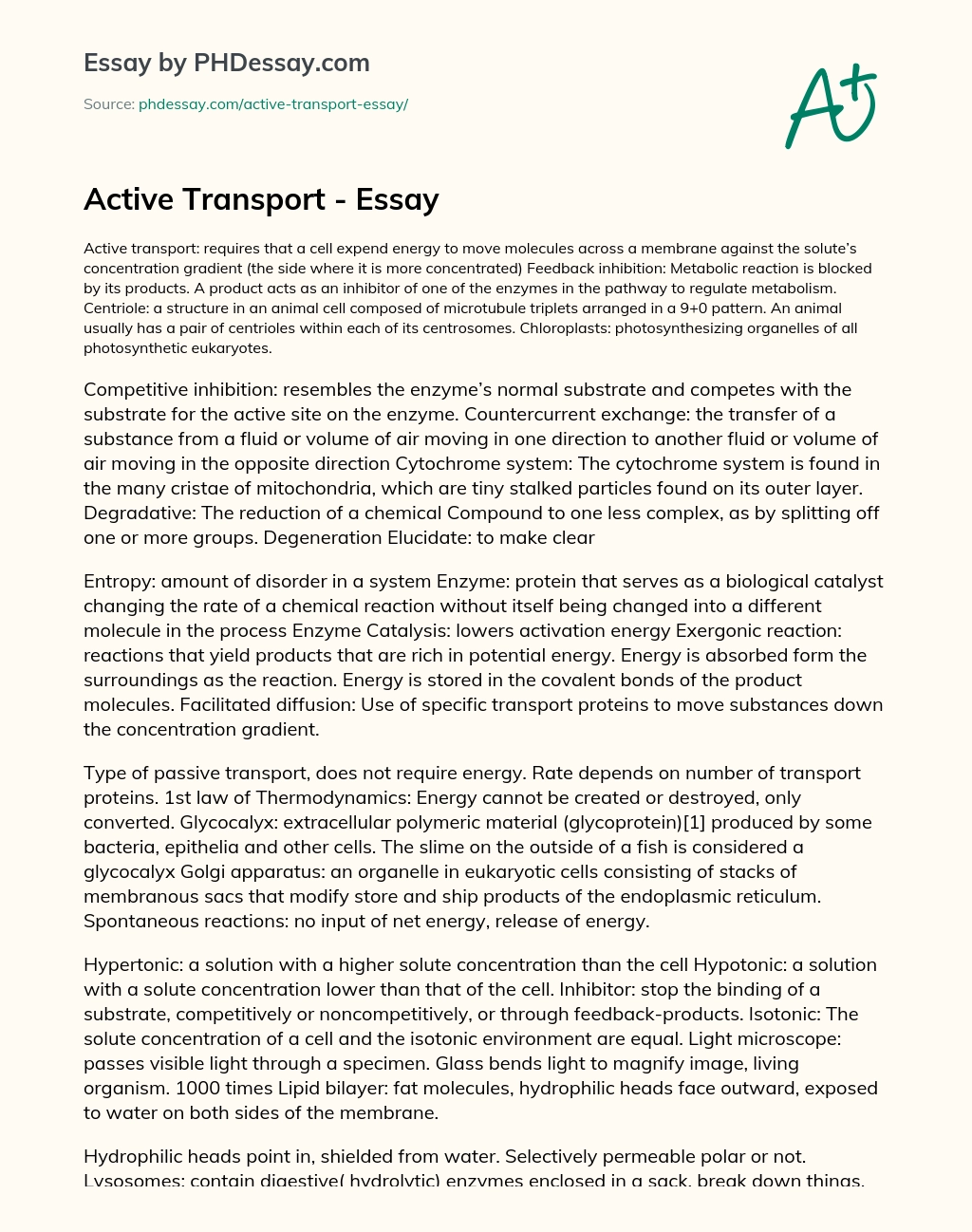 Реферат: Active Transport Essay Research Paper Since the